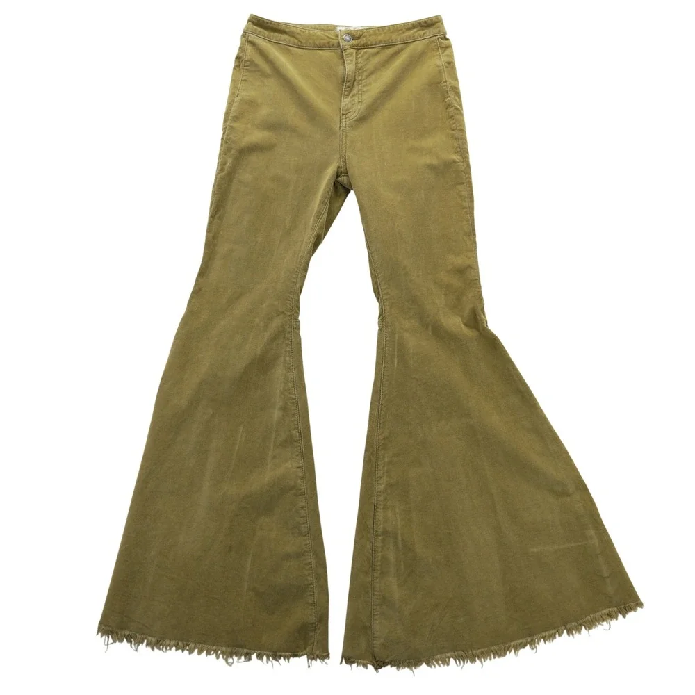 We The Free People Corduroy‎ Flare Pants 29 Gold Bell Bottom Raw Hem Boho
